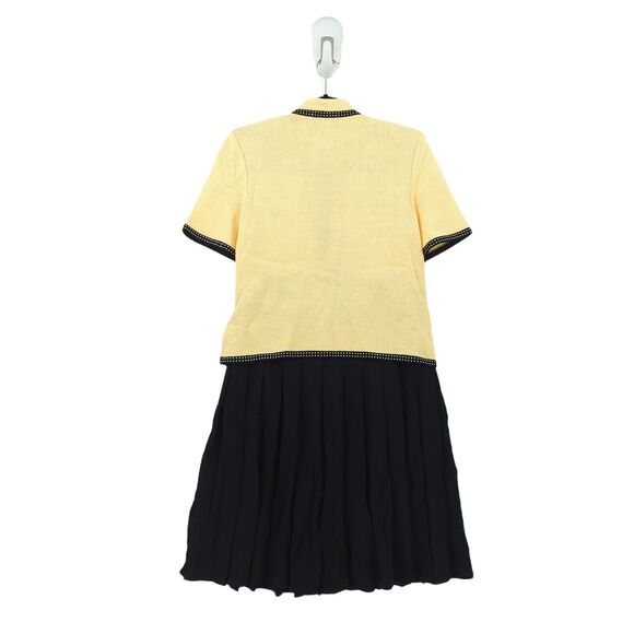 St John Women 2 Suit Set Yellow Black Santana Knit Spring 2002 Blazer Skirt FLAW - Picture 12 of 13